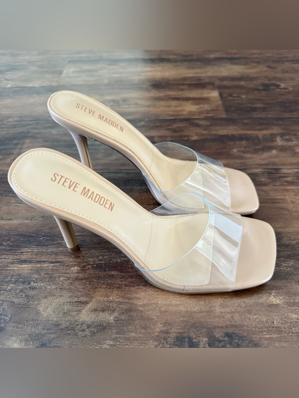 Steve Madden Signal Clear Transparent Vinyl Strap Stilettos Heels Size 9.5 New